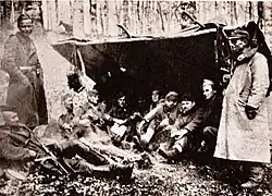 Штаб 12-й Славонской дивизии на Равна-Горе во время  немецкой антипартизанской операции «Буря» (нем. Unternehmen Ungewitter), Славония, 1 мая 1944 года