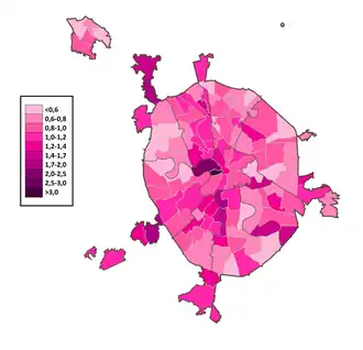 Армяне по районам Москвы в %, перепись 2010 г.