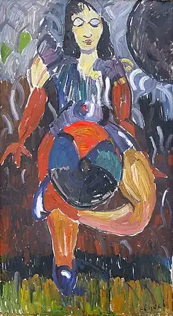 Играющая с мячом. Холст, масло. 120х70. 1970