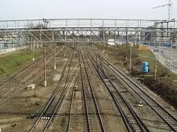 Вид на пути ст. Пискарёвка с Пискарёвского путепровода