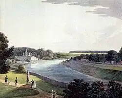 И. Подчарский. Вид на Воробьёвы горы из Нескучного сада