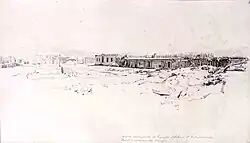 Крепость Ведено. Дом, в котором жили княжны Орбелиани и Чавчавадзе в плену у Шамиля. Художник Т. Горшельт, 1859 год.