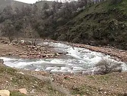 Дукентсай (на переднем плане)с притоком Каттасай, близ города Янгиабад