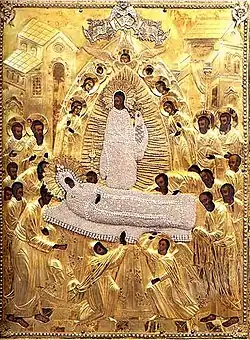 Центральная часть иконы  (сцены из жития по двум сторонам)