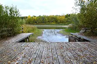 Лодочный причал у устья протоки Подувалье в период обмеления