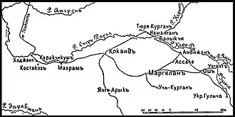 Театр военных действий (карта из статьи «Кокандская экспедиция» «Военная энциклопедия Сытина»; 1913 год)