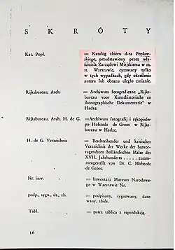 Каталог варшавской выставки 1936 г. стр. 16 Сокращения