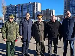 :Колягин Ю.Н., Свеженец В. П., Дорофеев А. А., Колотовкин А. В., Пуликовский С. К. на возложении, Майкоп 2.01.2025.