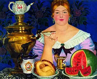 Б. М. Кустодиев. Купчиха, пьющая чай. 1923 г.