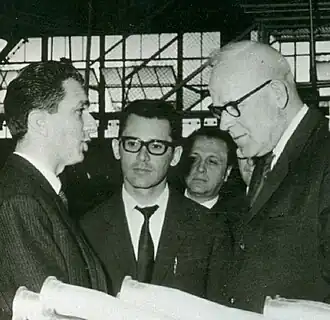 Константин Васильевич Строганов (справа) и Е. А. Башинджагян (слева) на ЗИЛе во время совещания по проекту КАМАЗ