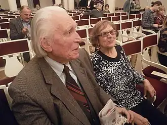 Лев Колодуб и Жанна Колодуб на праздновании 85-летия со дня их рождения (Колонный зал имени Лысенко Национальной филармонии Украины, 8 ноября 2015 года)