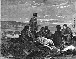 «Крестьянские дети в ночном. Бежин луг». Рисунок: В. Е. Маковский, гравер: Боярский. Журнал «Нива», №  2, 1874 г.