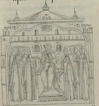 Михаил-Митяй на престоле в митрополичьем облачении