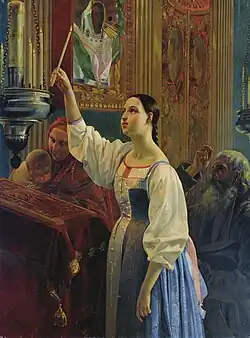 Девушка, ставящая свечу перед образом (1842). ГТГ