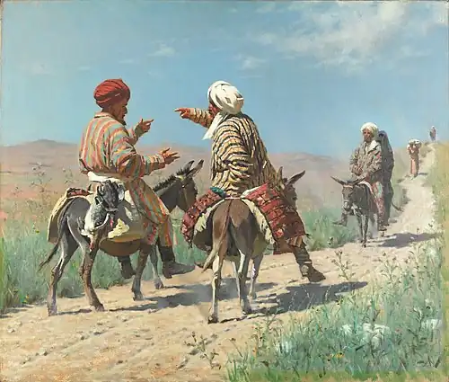 Мулла Рахим и мулла Керим по дороге на базар ссорятся, 1873