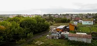 Вид на посёлок с пешеходного перехода над путями станции