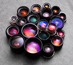 Объективы различных типов камер с многослойным просветлением.