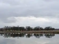 Вид на один из прудов в верхнем течении Башанты на территории города Городовиковск