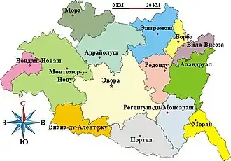 Эвора (округ) на карте