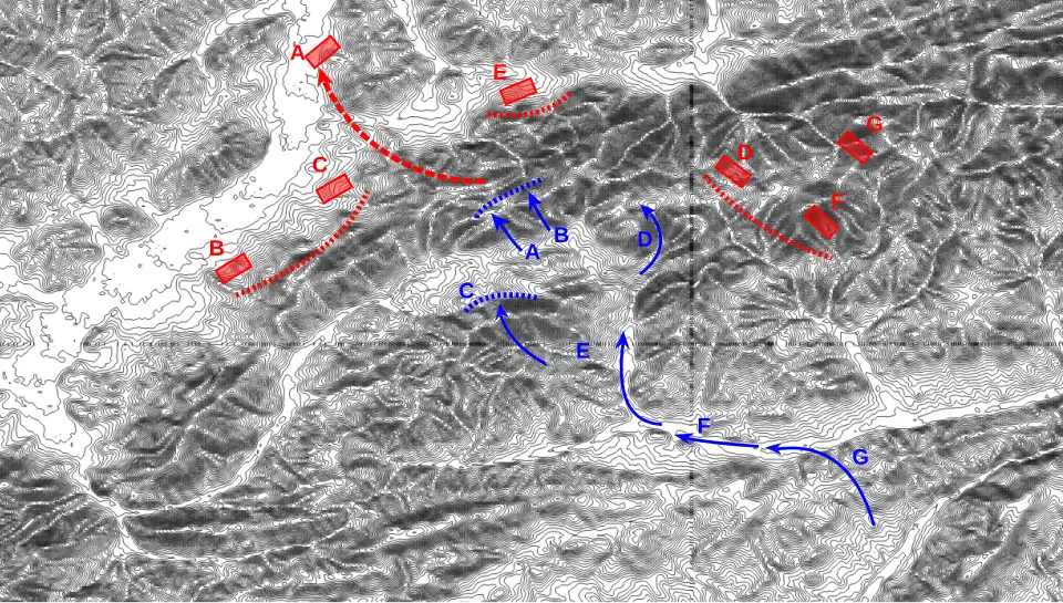 Махмуд-паша разворачивает артиллерию, Баязид и Мустафа выходят на  позиции (левый и правый фланг). Гавур Исхак погиб, авангард отозван Узун-Гасаном.