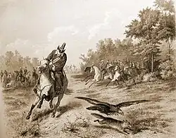 Башкирская соколиная охота  в присутствии императора Александра II. Рисунок с натуры.