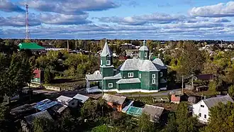 Панорама на церковь Бориса и Глеба поселка Хиславичи (2024 г.)