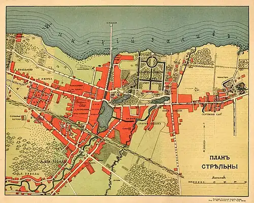 План Стрельны, литография М. В. Козловской, 1915 год