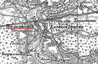 Полошково (с ошибкой в названии) на российской военно-топографической карте (1913 год)