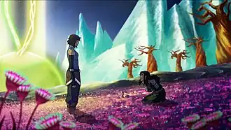 Корра говорит с Кувирой в мире духов