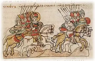 Поход Владимира на печенегов. Миниатюра из Радзивилловской летописи, конец XV века