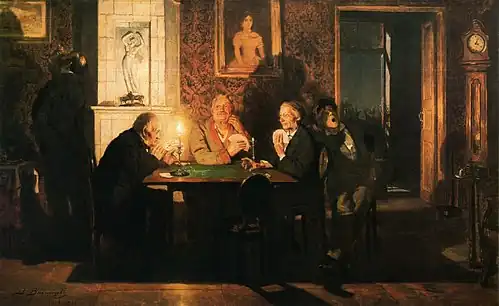 В. М. Васнецов. «Преферанс». 1879. Холст, масло.  84 × 136 см. Государственная Третьяковская галерея, Москва