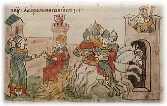 Приход Владимира Володаревича Галицкого с остатками войск в Перемышль и просьба о мире; заключение мира между Владимиром и Изяславом Мстиславичем Киевским