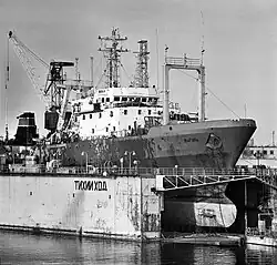 Морозильный траулер в плавучем доке, 1977