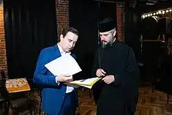 Ректор Славяно-Греко-Латинской Академии о. Сергий (Храмешин) обсуждает научную работу