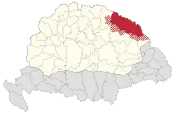 Красным отмечены территории комитатов, имевшие автономный статус, штриховкой - территории комитатов, автономным статусом не обладавшие