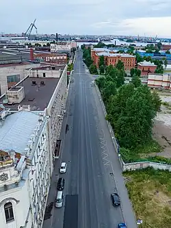 Вид на линию с воздуха от проходной Балтийского завода на запад