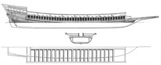 Чертёж галеры «Святая Анна» из книги А. А. Чернышёва «Российский парусный флот»
