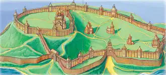 План крепости в конце XVI века. Реконструкция К. М. Громова