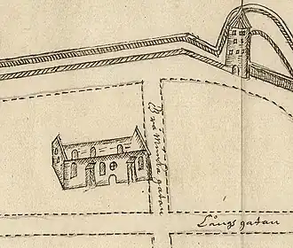 Развалины собора на плане Выборга 1644 года