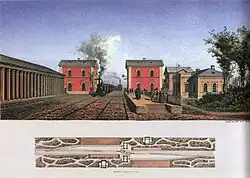 Водонапорные башни (красные здания) на станции IV класса