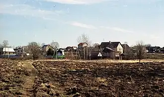 Вид на крайние дома Старково с юго-запада, со стороны Сафоново (2020)