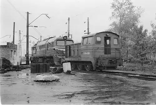 ТГМ1-861 на манёврах в локомотивном депо станции Уссурийск, 1977 год