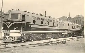 Тепловоз ТЭ30-001 на выставке у Рижского вокзала (Москва, 1961 год)