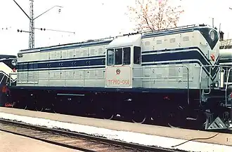 ТГМ10-001 на выставке на Рижском вокзале (Москва, 1960-е гг.)