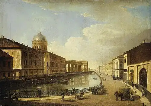 Вид Казанского собора со стороны заднего фасада, от Екатерининского канала (1810). Эрмитаж