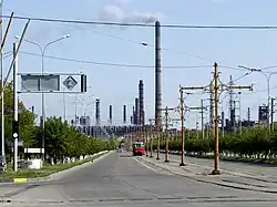 Трамвай и трубы Карметкомбината в Темиртау