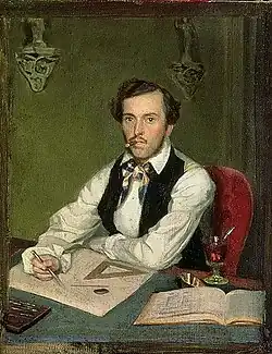 П. А. Федотов. Портрет архитектора (предположительно — К. А. Бейне). 1849Холст, масло. 19 × 15 смРусский музей, Санкт-Петербург