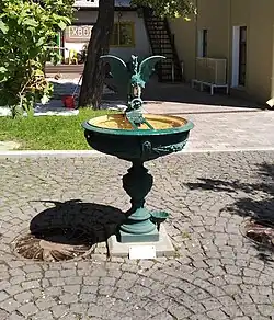 Внешний вид фонтана в виде василиска, июнь 2024 года