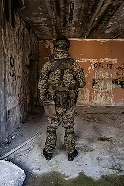 На фото внешний вид и экипировка современного хардболиста. Вид сзади.