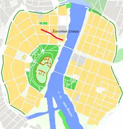 Наложение Холопьей улицы на современную карту Великого Новгорода